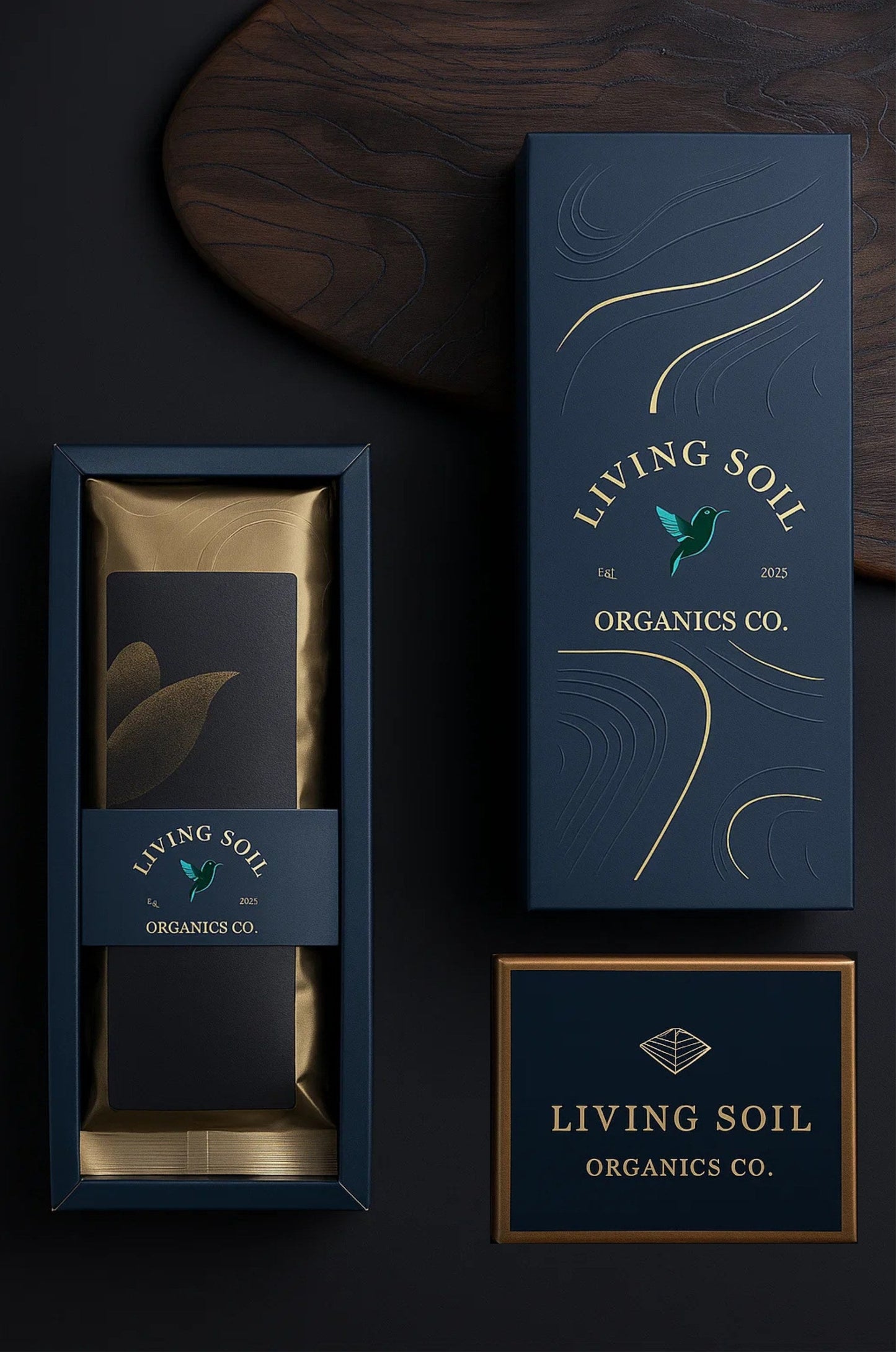 Living Soil Organics Co. packaging on a dark background