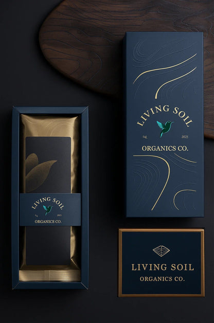 Living Soil Organics Co. packaging on a dark background